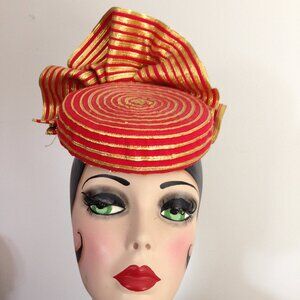 Vintage Woman's Red and Gold Pillbox -  Designer Lee Black